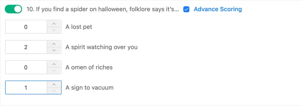 Fluent Forms quiz weighted scoring for partial points