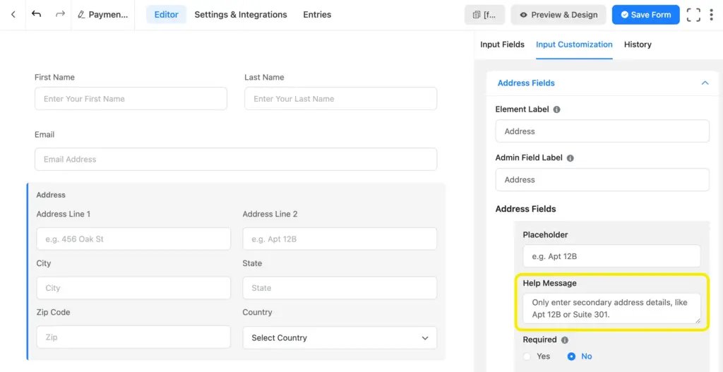 Help message for Address Line 2