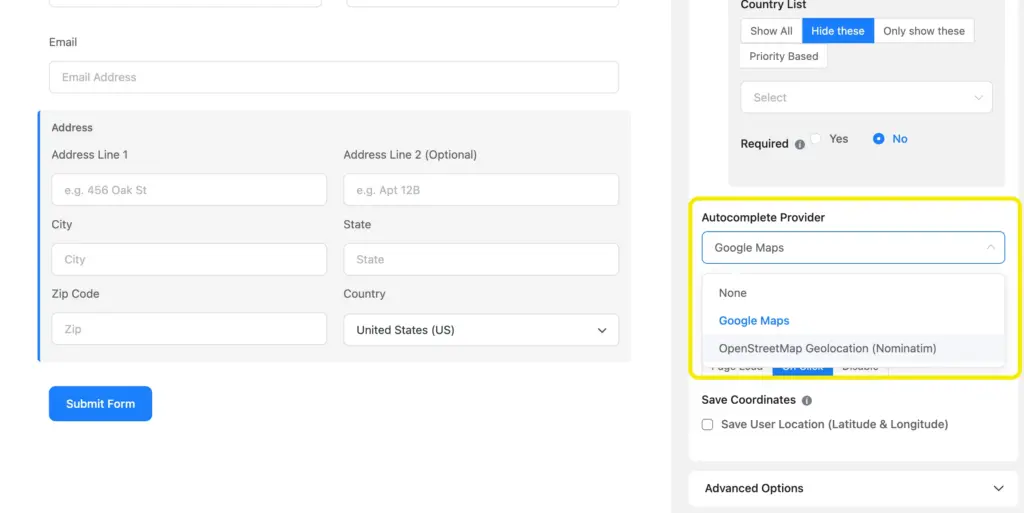 Autocomplete provider - google maps.