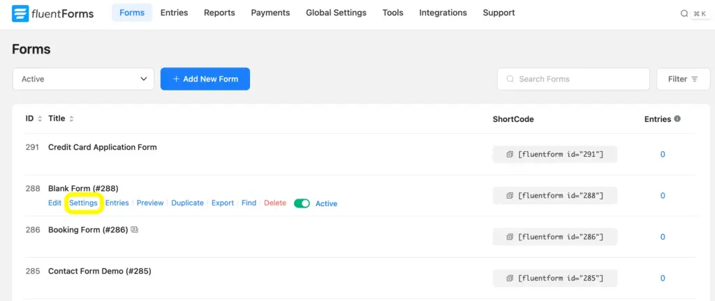 Go to the form's Settings in the Fluent Forms to set up confirmation email.