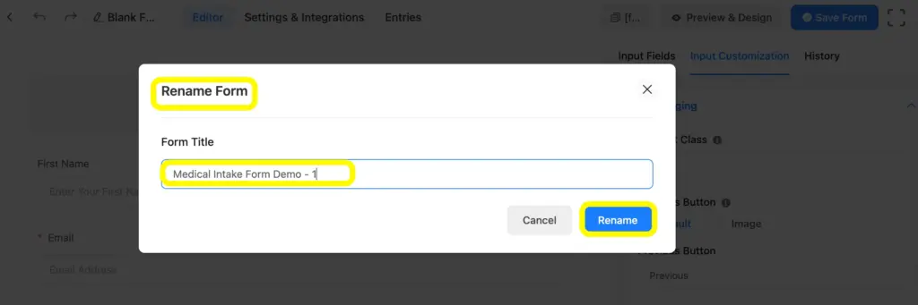 Easily rename the form in Fluent Forms from the editor page as well as Forms page.