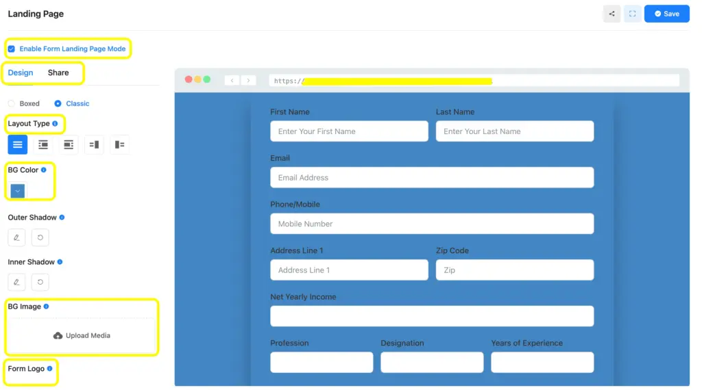 Fluent Forms comes with a landing page mode which allows you to set up and design the form for landing page and make it ready to publish.