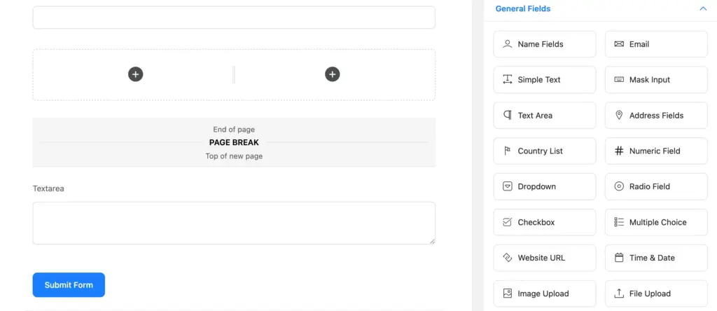 In the Fluent Forms editor page, you will find the general input fields and the advanced fields separately.