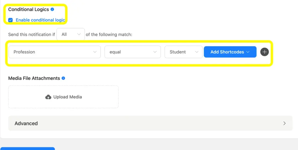In the Fluent Form's confirmation email settings, you can enable conditional logics.