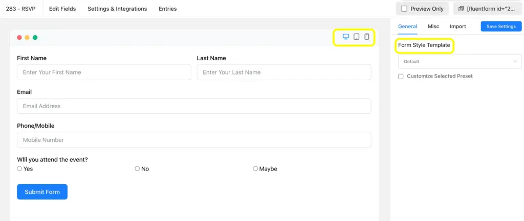 In Fluent Forms, you can see the appearance of your forms on the next tab as a preview. Here, you can change the form style as well.