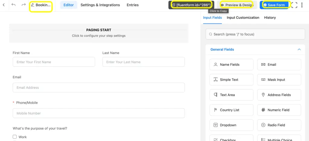 Whether you make a form using AI, template, or blank form on Fluent Forms, check the preview and design on the next page. Use the shortcode to embed the form on any page or post on your WordPress site.