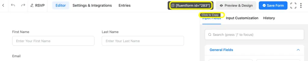 To publish a form built with Fluent Forms, simply copy the shortcode and paste it to the relevant page.