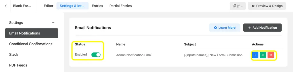 Set up email notification fro any kind of form submissions.
