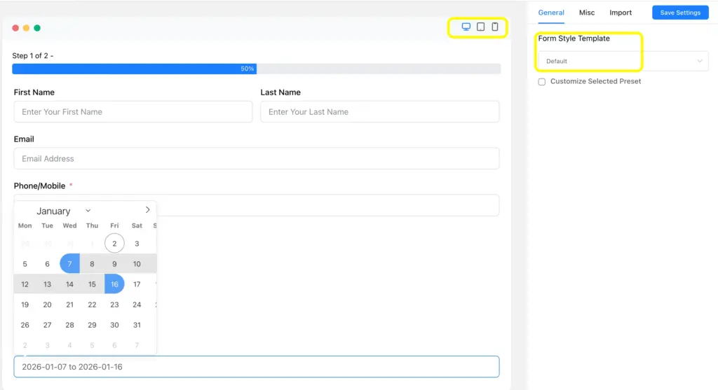 In the preview page of Fluent Forms, you can select the form style template.