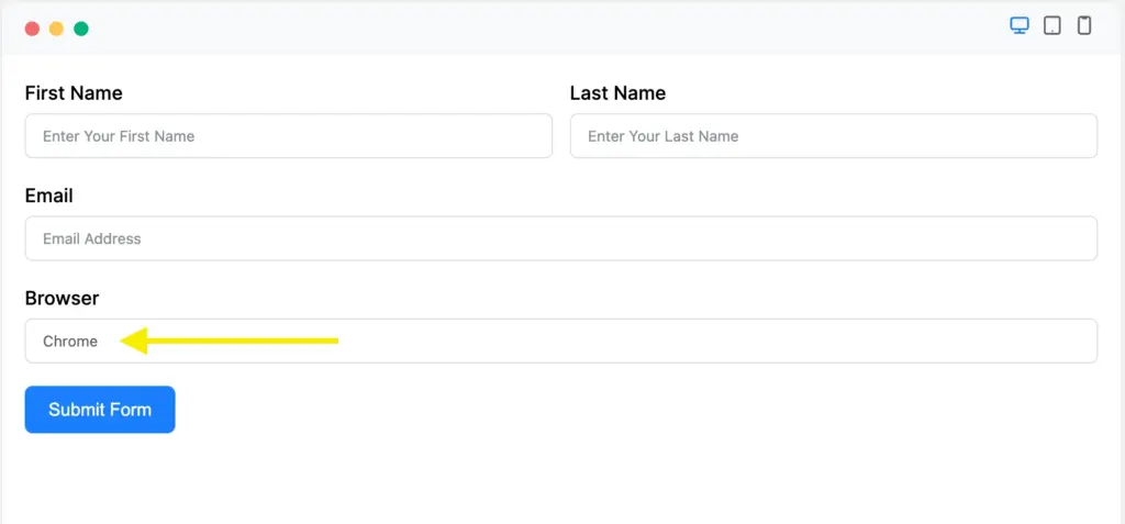 User's browser client automatically filled using Fluent Forms shortcodes