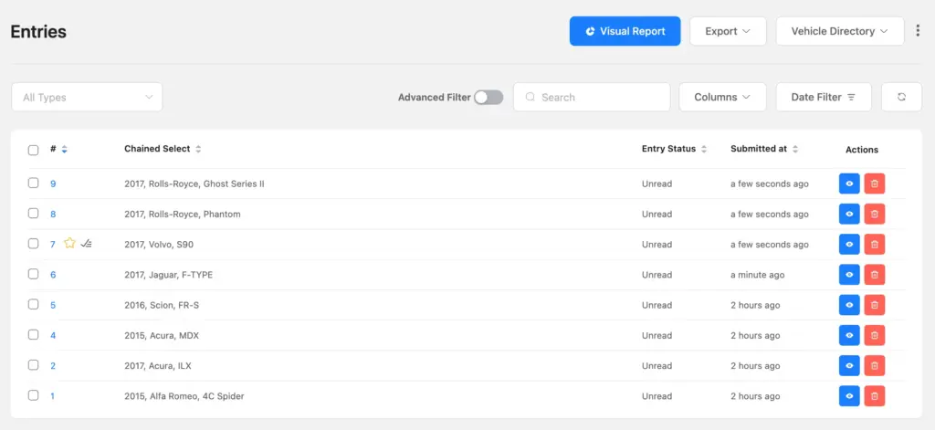 Basic form database created with Chained Select Field