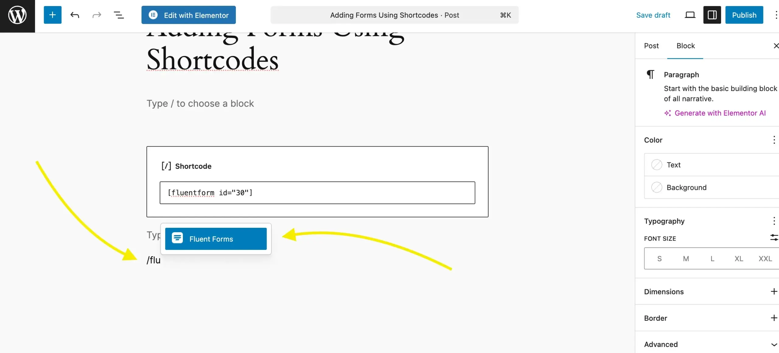 Gutenberg block for form embedding
