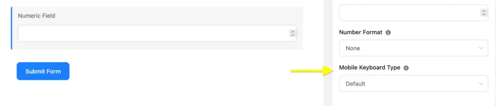 Mobile Keyboard Type in Numeric Field available in Fluent Forms Free
