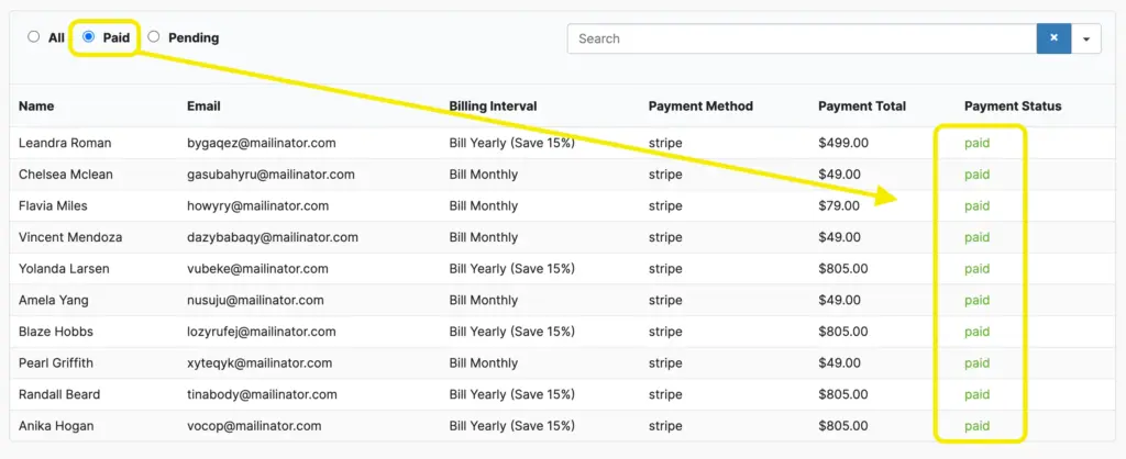 Filter with 'paid' members