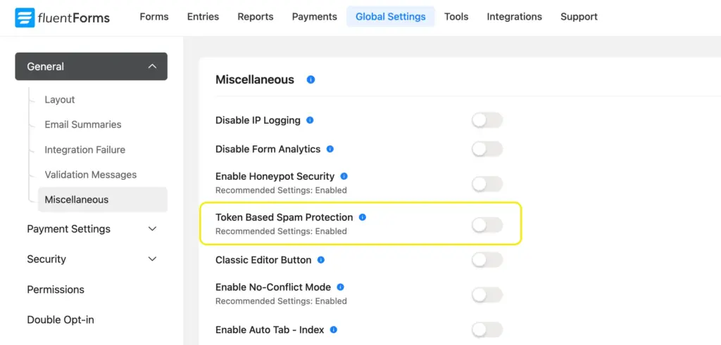 token based spam protection in Fluent Forms