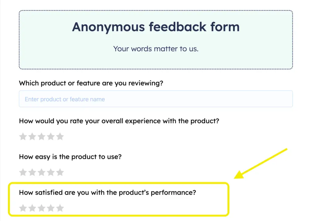 Anonymous customer satisfaction survey form question