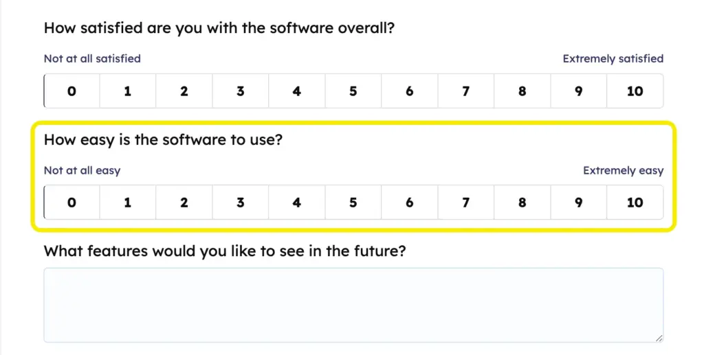 software survey form - how easy to use the product is