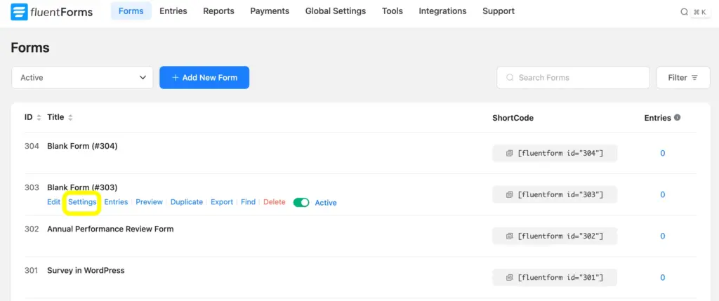 Adjust Form settings in the 'Forms' page from the Fluent Forms dashboard. 