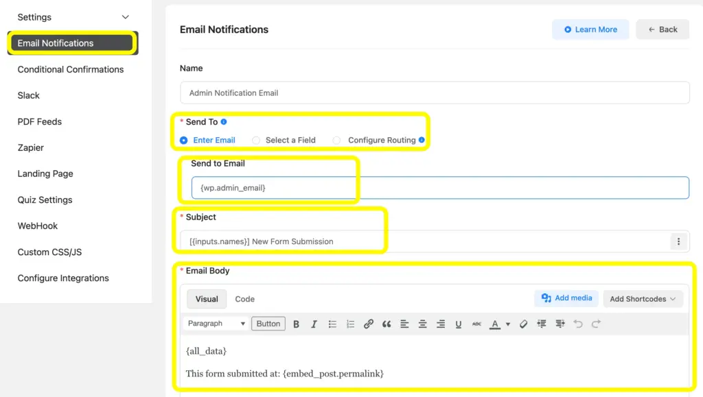 Set up email notification and send it to multiple recipients while customizing the messages.