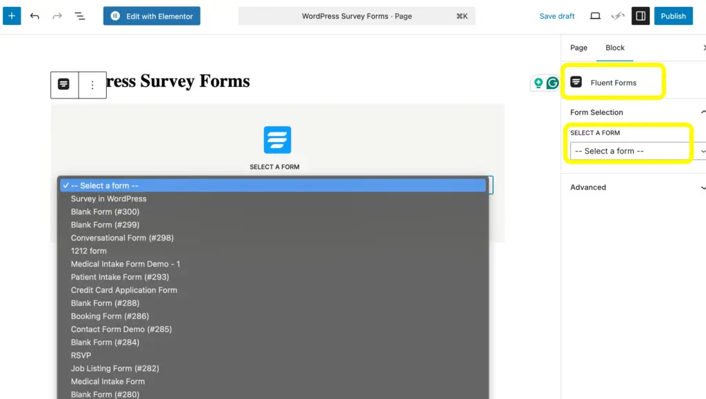 Simply add the form made with Fluent Forms, by selecting the Fluent Forms block on any page or post of your WordPress site.