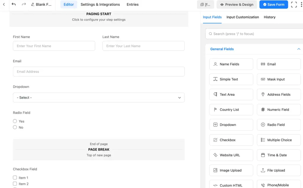 Use fields like checkbox, radio field, checkable grid, dropdown, etc. to create a survey in WordPress.