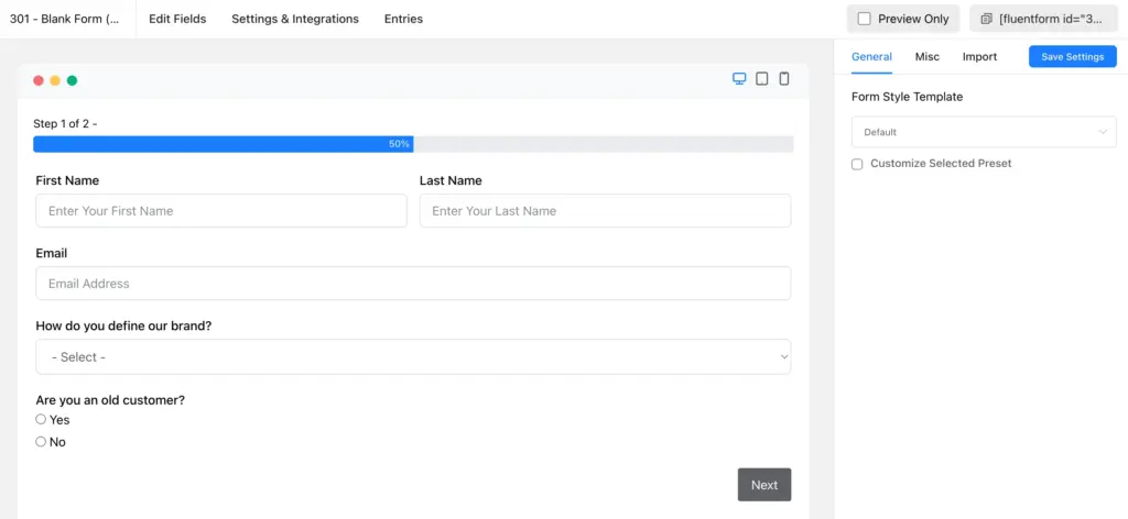 In Fluent Forms, you can edit the appearance of your forms from the preview page.