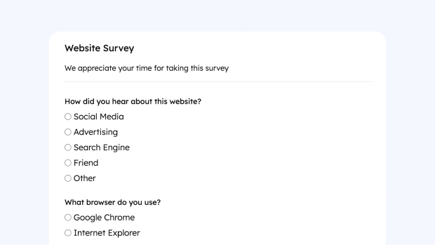 Website survey form thumbnail