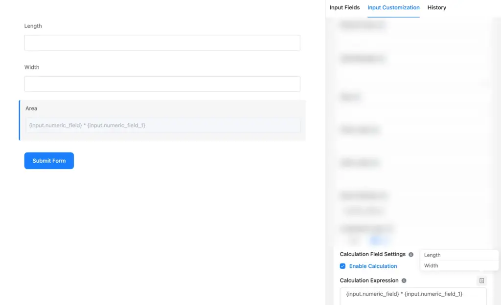 how to create a calculation expression in Fluent Forms