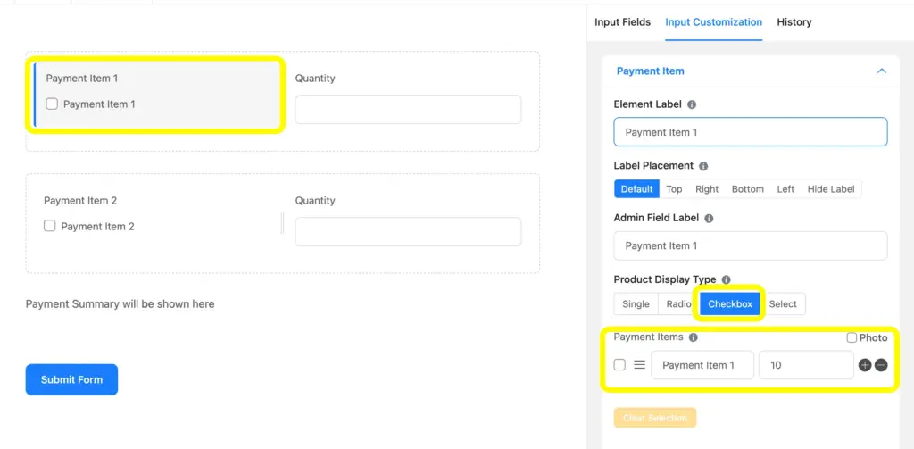 You can customize the payment item field of Fluent Forms changing the product display type.