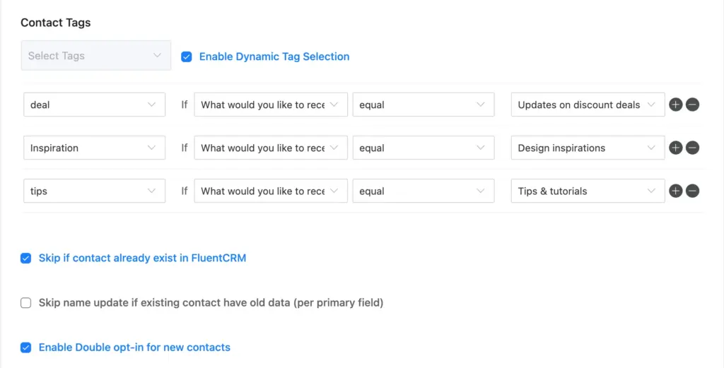 Using conditional logic to select tags dynamically in FluentCRM from Fluent Forms