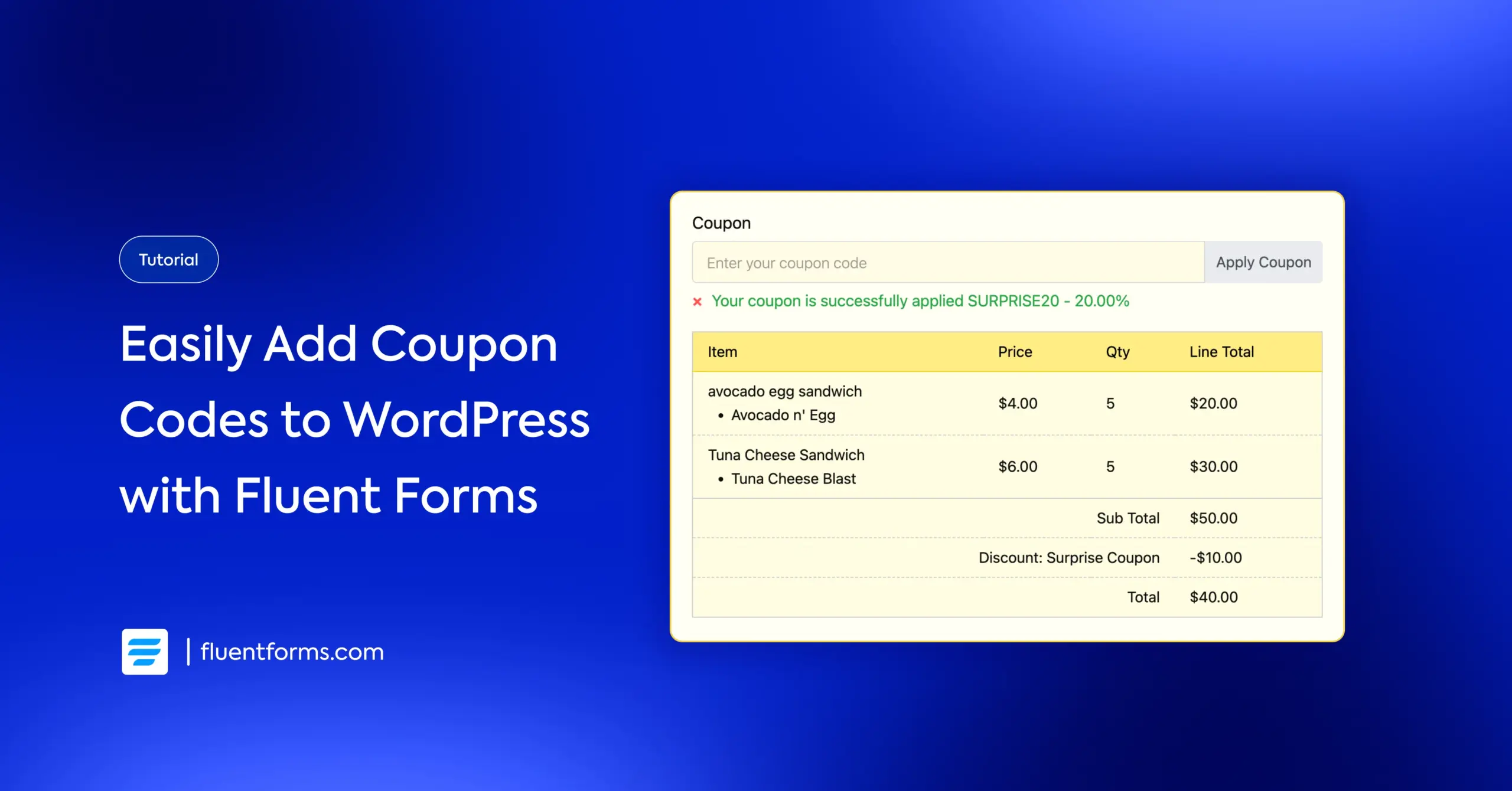 add coupon codes in WordPress with a form plugin feature
