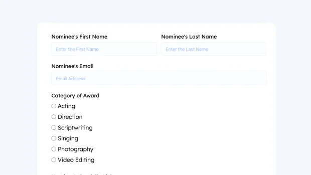 Award Nomination Form template for WordPress