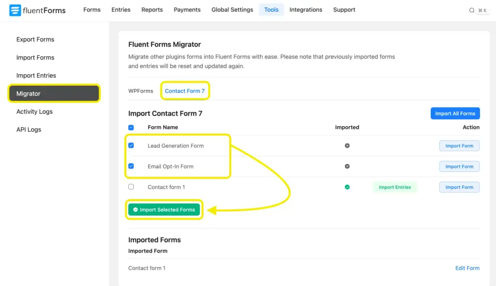 Multiple Imported form- from CF7 to Fluent Forms
