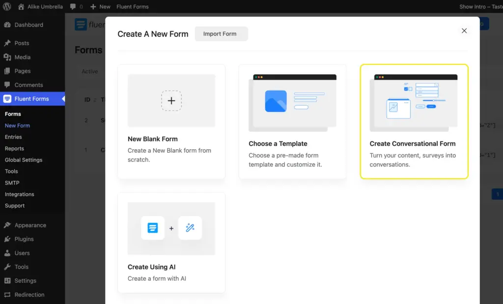 Create a conversational form in Fluent Forms
