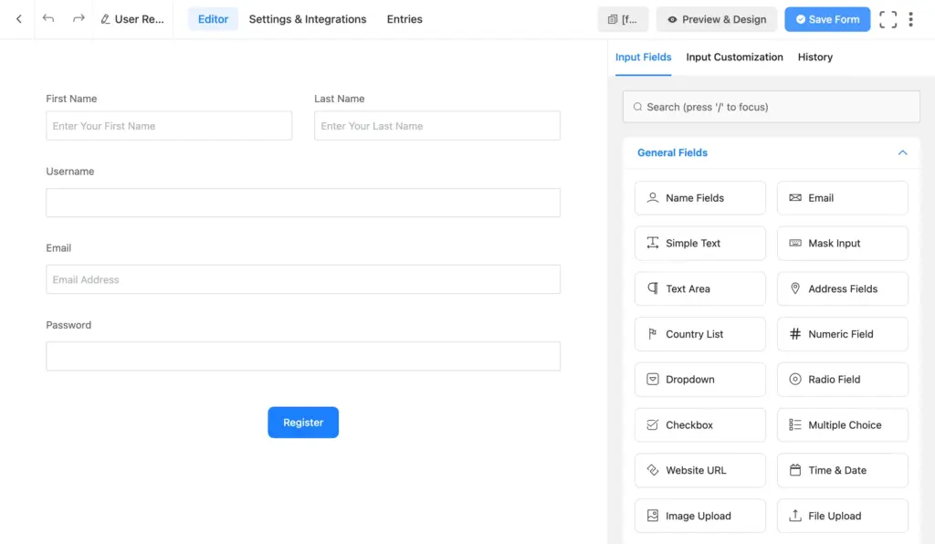 Drag necessary fields in to create your registration form