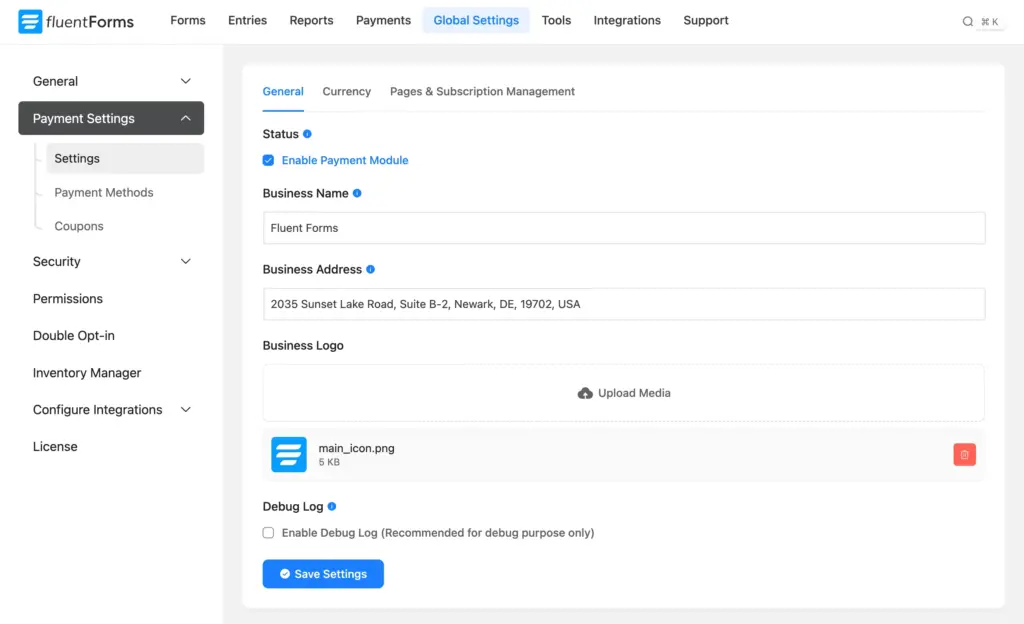 Enable the payment module in Fluent Forms