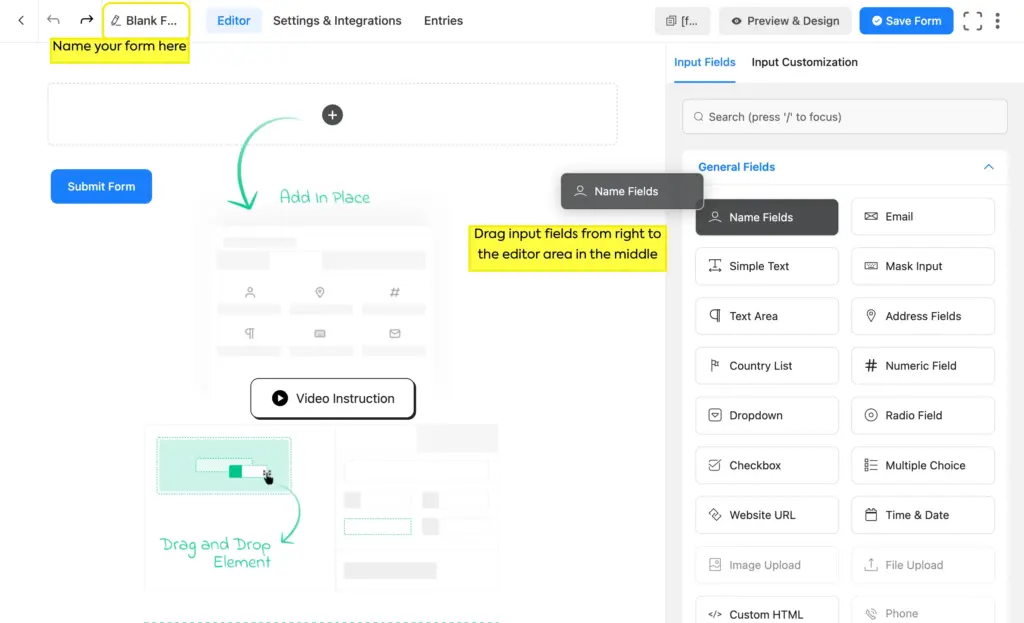 How to add fields to your form in Fluent Forms