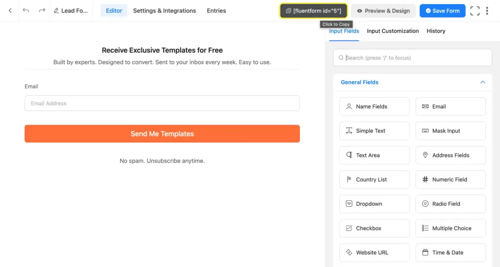 How to copy the shortcode of a form to publish it anywhere on your WordPress site