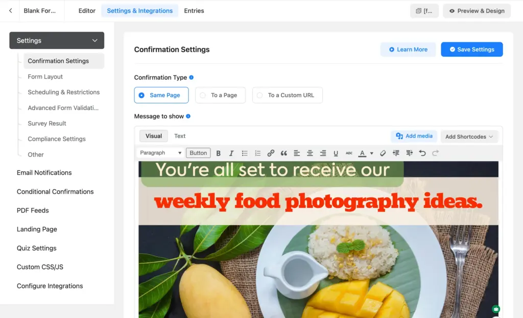 How to customize the form confirmation message in Fluent Forms