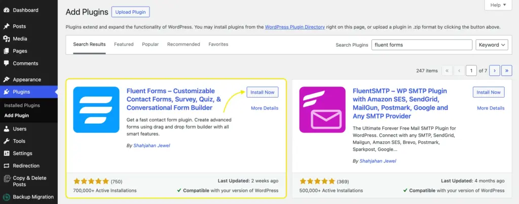How to install Fluent Forms from your dashboard