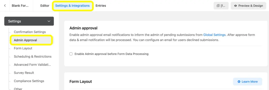 Fluent Forms Admin Approval to constrain form entries access.