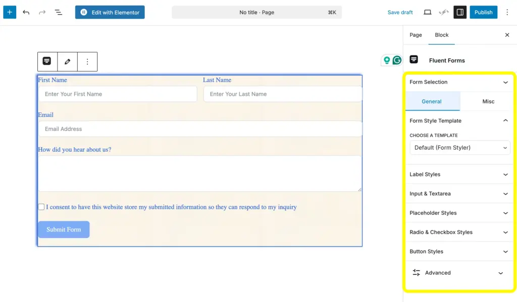 Apply Gutenberg block to your form and bring more styling.