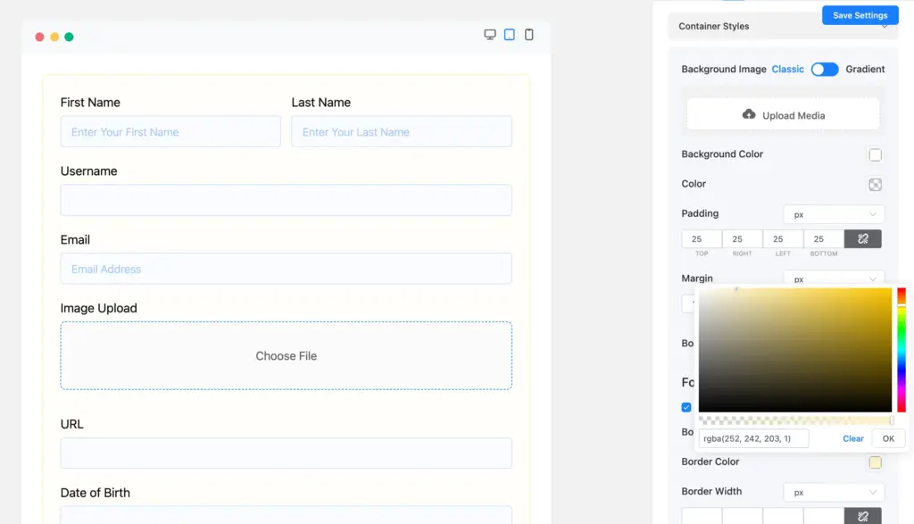 Style your registration form using Fluent Forms' built in visual styler