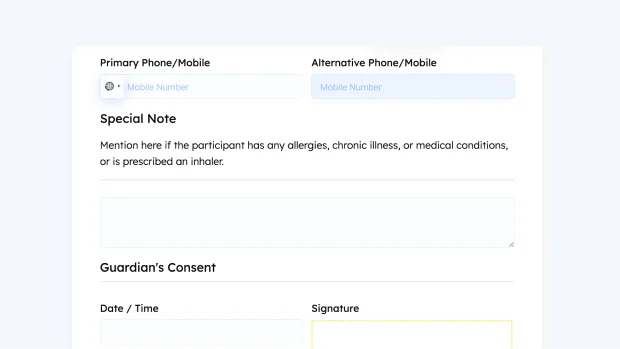 Summer Camp Form template for WordPress
