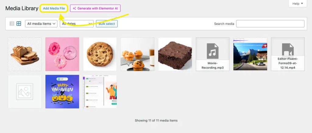 Add media file button - to add images to a WordPress form