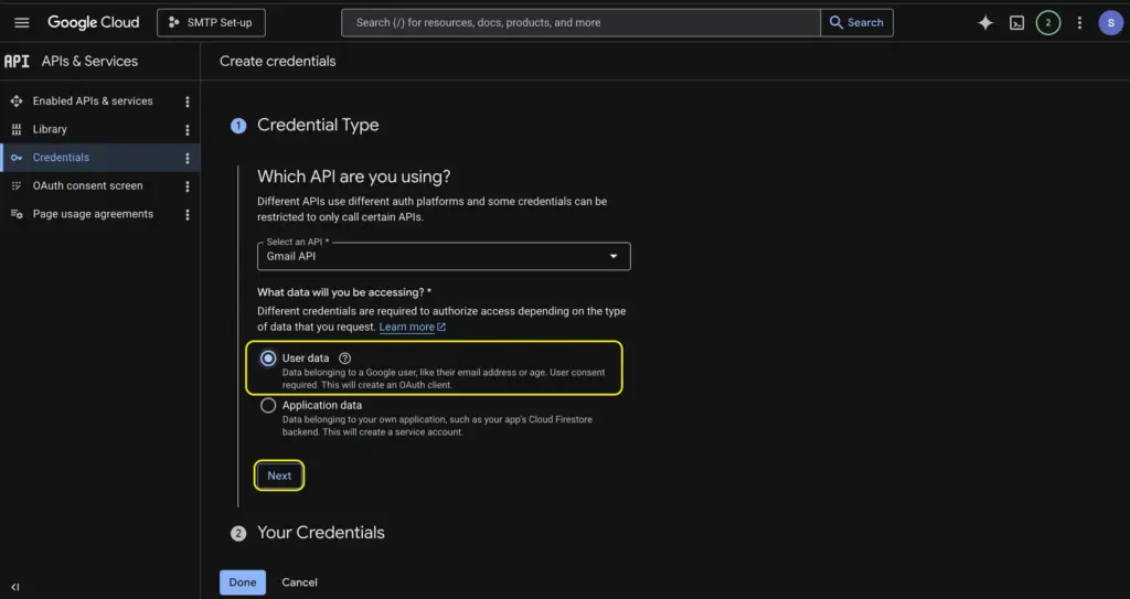 Check User data as the type of data