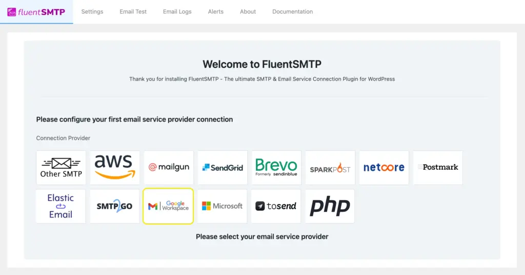 Click Gmail/Google Workspace to select it as your provider.
