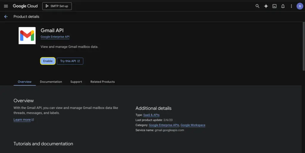Enable the Gmail API