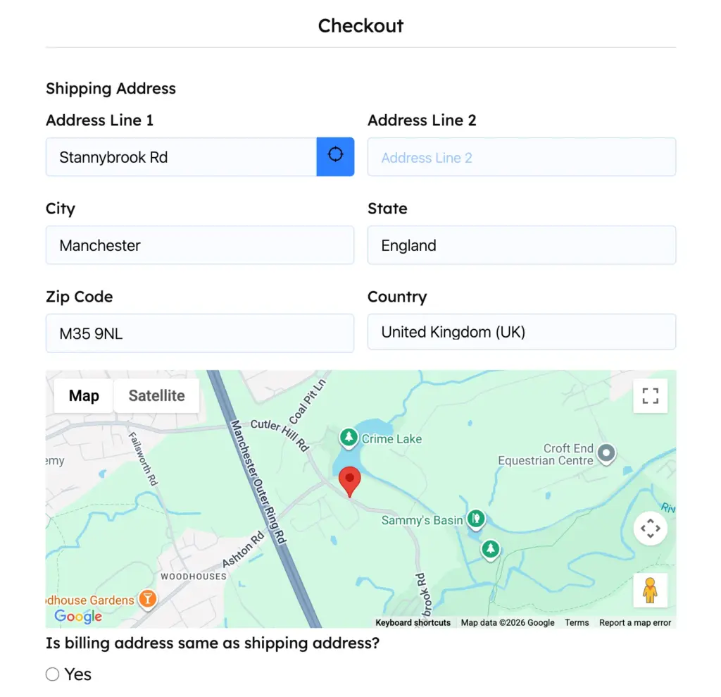 Fluent Forms address autocomplete features