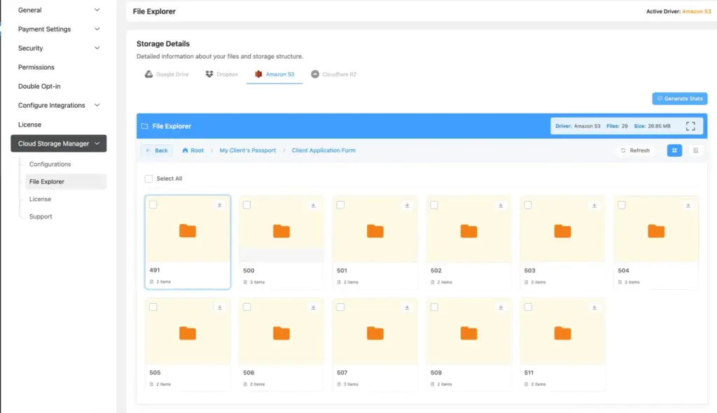 Cloud Storage Manager for Fluent Forms comes up with several effective features that meet your file storage needs.